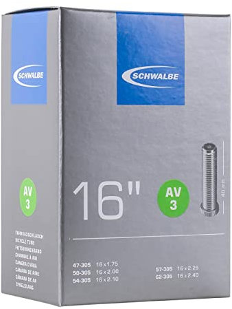 Schwalbe Burley Unisex – Erwachsene Fahrradschlauch AV3 47/62-305 EK AGV 40 mm, Schwarz, 16 Zoll