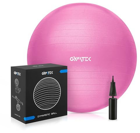 Gymtek Ballon de Gymnastique avec Pompe à air - Ballon de siège - Ballon d'entraînement - Balance Stuh - Yoga - Fitness - Pompe à Ballon - Yoga, Pilates - Ballon d'exercice