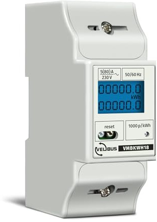 Velleman Compteur d'énergie monophasé, compteur électrique monophasé, delesteur electrique monophasé, compteur énergie, kWh, montage rail DIN, affichage LCD, LED, max. 80 A