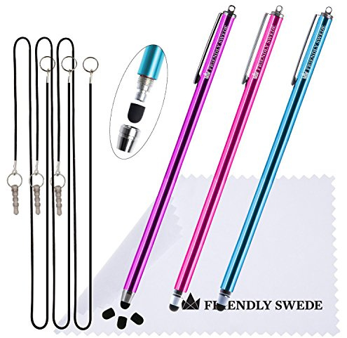 The Friendly Swede Stylet capacitif XXL Extra Long remplaçable à Pointe Fine 18,5 cm + Cordons élastiques et Embouts de Rechange