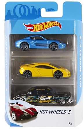 Hot Wheels K5904 - 3er Geschenkset 1:64 Die-Cast Fahrzeuge sortiert, Autobahnen/Zubehör, Spielzeug ab 3 Jahren