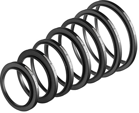 NEEWER 7PCS Step Up Rings Filter Adapter, 49-52mm, 52-55mm, 55-58mm, 58-62mm, 62-67mm, 67-72mm, 72-77mm Gewinde Premium Eloxiertes Aluminium Rahmen