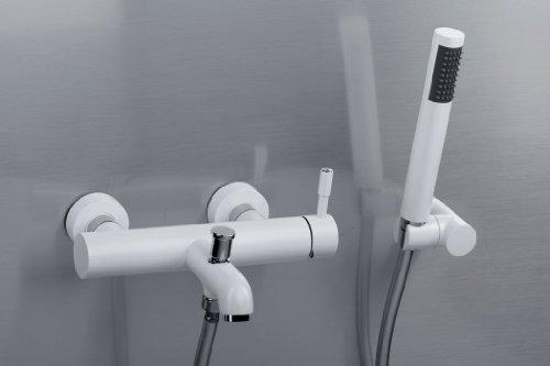 Badewannenarmatur - Badewannen-Wandmischbatterie - mit Handbrause & Garnitur - Hochdruckarmatur - Badarmatur - Wannenarmatur - Einhebel Armatur - Einhebel Mischer -WEIß - Modell: GLAMOUR-Vegane Bianco- von VALVEX - Nr.2423380