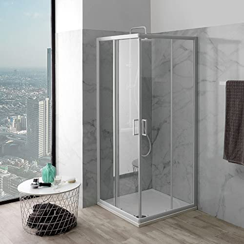 Kiamami Valentina Paroi de Douche carrée 80x80 avec profilés Blancs et possibilité de réglage | Venere