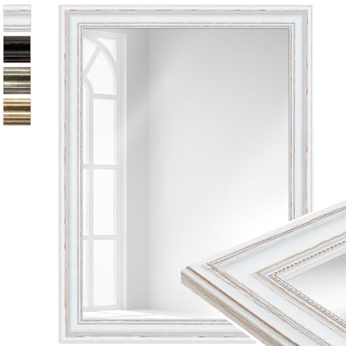 WANDStyle großer Spiegel Weiß, großer Wandspiegel Vintage 60x80 cm | Barock Spiegel, Hängespiegel groß, Badspiegel Holz, Flurspiegel Wand, Standspiegel, H550 - Made in Germany