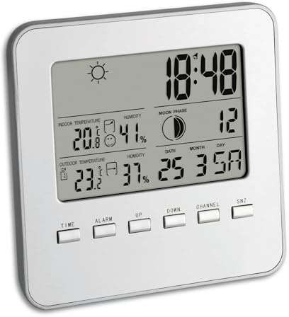 TFA Dostmann 35-1098 Quadro Funk-Wetterstation, Außentemperatur, Innentemperatur, Mondphasen, Raumklima, Uhrzeit, (L) 130 x (B) 26 (62) x (H) 130 mm