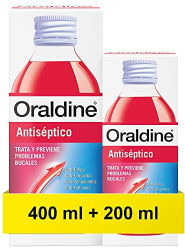 Oraldine, Colutorio De Uso Diario Líquido, Antiséptico y Antifúngico, Previene Gingivitis y Aftas, Pack de 400 ml y 200 ml
