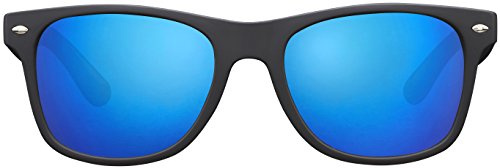 La Optica B.L.M. Sonnenbrille UV 400 Schutz CAT 3 Damen Herren Festival JGA Sport Brille Retro Vintage Party - Gummiert Schwarz (Gläser: Polarisiert Blau Verspiegelt)