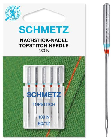 SCHMETZ | 5 Nähmaschinennadeln | Nachstick (Topstitch) | 130/705 H-N | Nadeldicke 80/12 | auf jeder gängigen Haushaltsnähmaschine und Haushaltsstickmaschinen einsetzbar