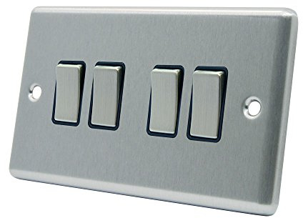 AET CSC4GSWIBS 10 A 4-Gang 2-Way Satin Finish Chrome Classical Black Insert Metal Rocker Light Switch