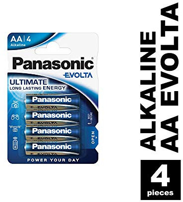 Panasonic Batterie Stilo AA Evolta, Blister 4, Blu