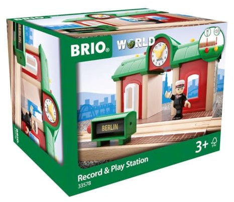 BRIO World 33578 Sprechender Bahnhof Eisenbahn Zubehör mit Aufnahmefunktion - Kleinkinderspielzeug empfohlen ab 3 Jahren