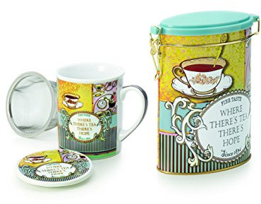 B-D Jamie - Taza de té con Filtro de Acero Inoxidable (Porcelana, 3 Piezas, 0,25 L)