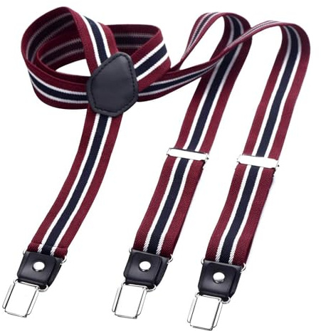 DonDon Tirantes hombre estrechos anchos 2,5 cm con 3 clips extra fuertes tirantes para pantalones hombre - rayados en rojo azul blanco