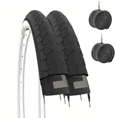 Kit 2 Deux pneus BN + Deux Chambres à air vélo Cycle Vélo Hollande 26 x 1 – 3/8 Blanc Noir