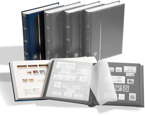 Leuchtturm 336541 Album per Collezionisti di francobolli Comfort - DIN A4, 64 Pagine, Strisce di Vetro, Copertina Imbottita - Blu