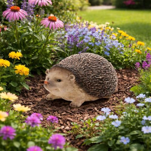 Gartenfigur Igel aus Polystone, wetterfest, 20 × 12 × 10 cm, Dekofigur für Garten, Balkon und Terrasse, handbemalt