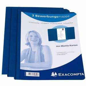 Exacompta 15 x Bewerbungsmappe 3-teilig 1 Klemme Leinenstruktur blau VE=3 Stück