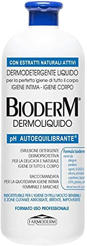 Bioderm Dermoliquido - Gel Douche Dermoprotecteur Peaux Sensibles - Pour Toute la Famille, de nourrisson a personnes Âgées - Convient à l'hygiène intime quotidienne des femmes et des hommes - 1000 ml