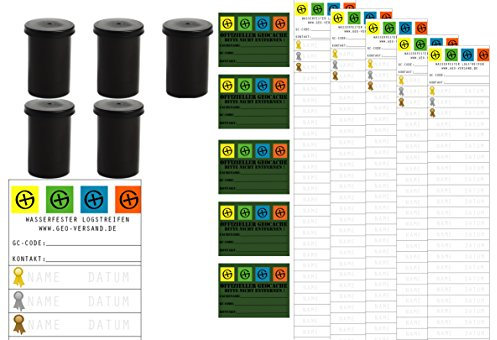 5er Set - Komplett Geocaching Versteck Set Paket Filmdosen wasserdicht Geocache