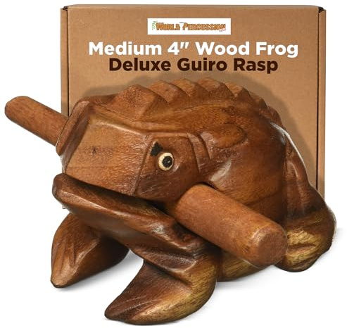 Deluxe Medium 4” Wood Frog Guiro Rasp - Percussion Musical Instrument Tone Block - Wooden Instrument with Stick, Frog Noise Maker by World Percussion USA
