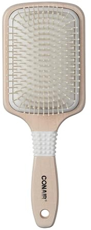 Conair Ceramic Wood Paddle Hair Brush with Nylon Bristles, Cushion Design for All Hair Types, Smooth & Shine Styling, Off White