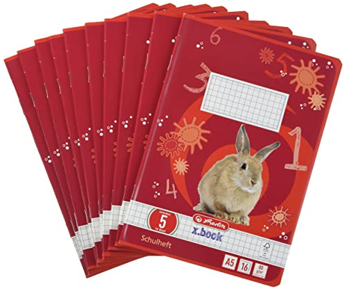 herlitz Schulheft x.book A5, Lineatur 5, 2. Klasse, kariert, ohne Rand, 16 Blatt, 10 Stück
