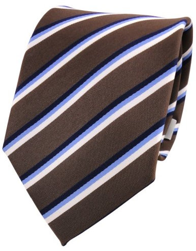 TigerTie Designer Krawatte in braun dunkelbraun blau weiß gestreift