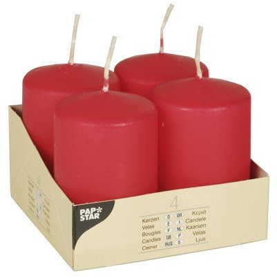 Stumpenkerze - 50 x 80 mm - 4 Stück Farbe rot, Unparfümiert