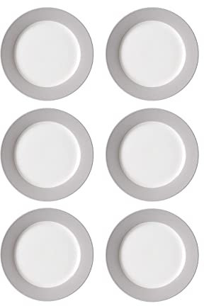 Ritzenhoff & Breker Doppio Speiseteller ø 27 cm, Grau, 6er Set, Teller flach mit farbigem Rand, Porzellan