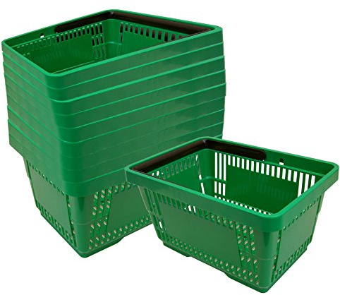 GERSO 10 Einkaufskörbe aus Kunststoff, Tragekorb, Shopping Basket, Supermarkt, Plastik mit Henkel 21 Liter stapelbar grün