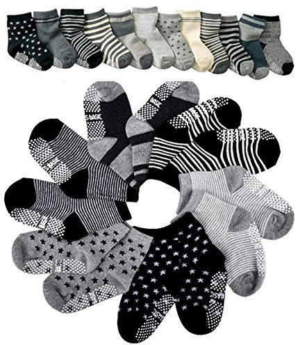 Pro1rise® Assorted 6 Pairs Non-skid Baby Boys Toddler Anti Slip Stretch Knit Stripes Star Cotton Grips Socks Slippers 12 - 36 Months