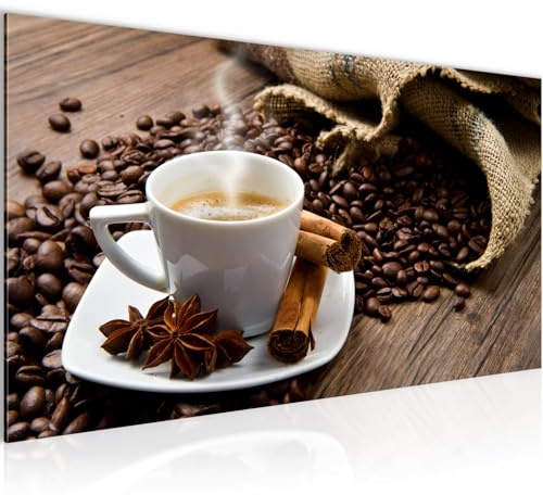 Runa Art Wandbild Küche Kaffee 1 Teilig 100 x 40 cm Modern Bild auf Vlies Leinwand Coffee Esszimmer Küchenbilder Braun 501812a