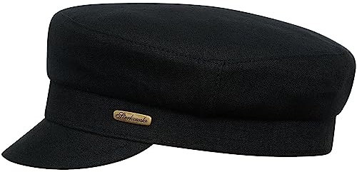 Sterkowski Fiddler Schirmmütze | Leinen Schiffermütze für Herren und Frauen | Schiebermütze Herren Sommer Elbsegler Mütze Herren Ballonmütze Herren Schirmmützen für Herren 60 cm Schwarz