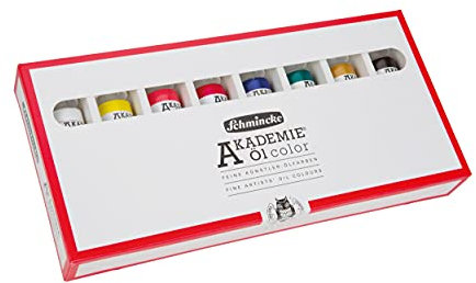 Schmincke - AKADEMIE Öl, Grundsortiment 8 x 60 ml Tuben, 79 011 097, feine Künstler-Ölfarben, brillante Farbtöne, höchste Lichtechtheit, Ölmalerei, Ölfarben-Set