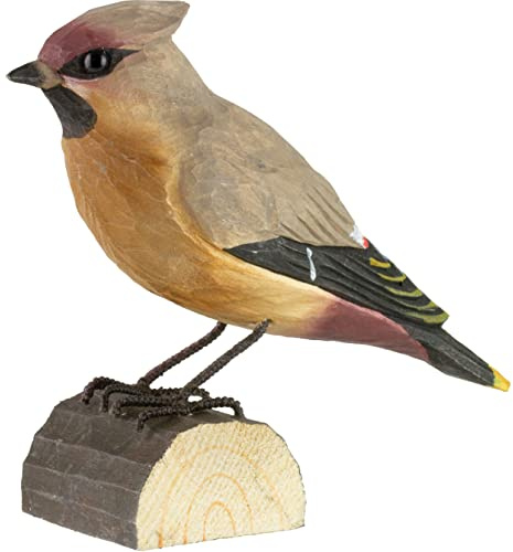 WILDLIFEGARDEN WG418 DecoBird Seidenschwanz - Handgeschnitzter Dekorative Vogel aus Holz - Mittelgroße Europäische Vögel