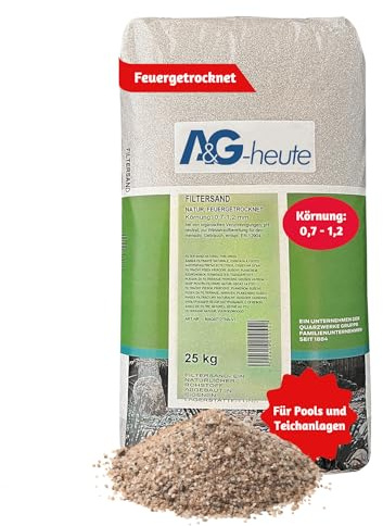 A&G-heute Min2C Pool Filtersand 25kg | Körnung 0,7-1,2 für Poolfilter Teichfilter Aquarium | Quarzsand für Sandfilteranlagen | Feuergetrocknet Natur | Hochwertig für kristallklares Poolwasser