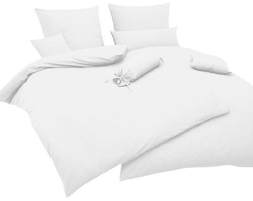 Janine Seersucker Bed Linen Piano 0125, 100% Cotton, White, 80x80 cm - 155x220 cm