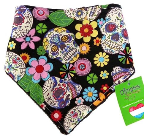 Dimples Hundehalstuch - Mexikanische Totenköpfe schwarz - Halstuch für kleine mittlere und Grosse Hunde Welpen und Katzen - Hunde Besitzer Geschenk - Handgemachtes Accessoire 40cm