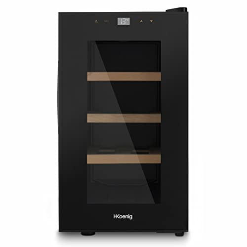 H.Koenig AGE8 Weinkühlschrank / 8 Flaschen/Temperatur von 11°C bis 18°C/LED-Temperaturanzeige/Holzlagerböden, Schwarz