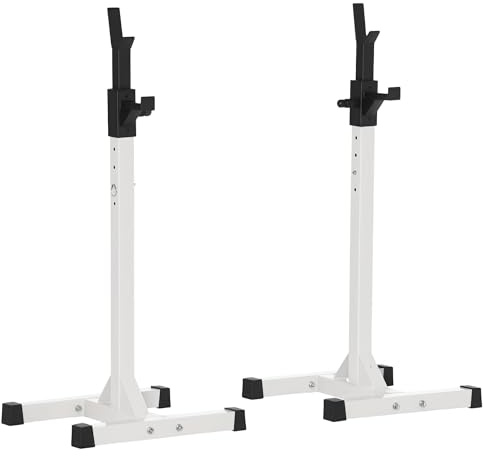 HOMCOM Supporto Porta Bilanciere Altezza Regolabile 150kg Bianco e Nero | Universale, per Casa e Palestra, Squat Rack, in Acciaio