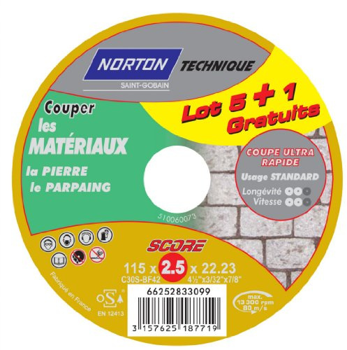Norton - Dischi da taglio, 115 x 1 x 22 mm (Confezione da 5 pezzi + 1 omaggio)