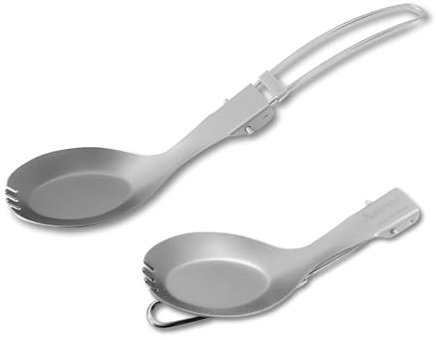 SOTO Pocket Spork Titan Göffel klappbar, Löffel und Gabel, 22 g | Faltbar auf 11 cm; ausgeklappt 18,6 cm für tiefe Beutel; geschmacksneutrales Titan; ergonomisch; für Trekking und Camping