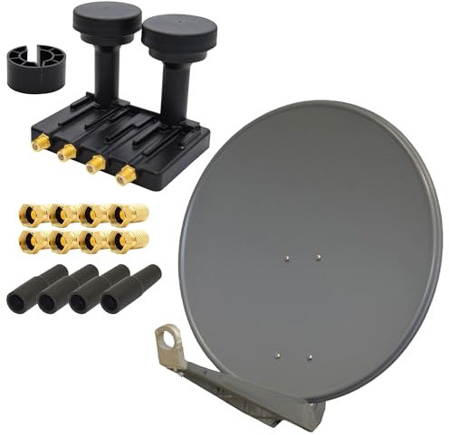 PremiumX DELUXE85 Aluminium 85cm Digital SAT Schüssel Spiegel in Anthrazit + Monoblock Quad PXMB-6Q LNB 0,1dB Astra 19,2° Hotbird 13° + 4X Gummitülle 8X F-Stecker