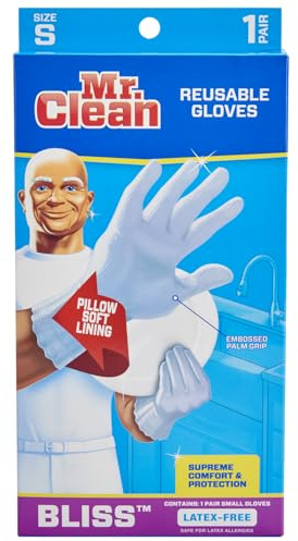 Mr. Clean, 243032 Bliss, Small Latex Free, Vinyl, Soft Ultra Absorbent Lining, Non- Slip Swirl Grip Gloves, (Small)
