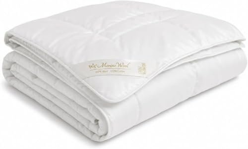 Merino Wolle Bettdecke 135/200cm Schurwolle Übergang 135 x 200 cm, Mittelschwer 4 tog,Warm, 100% Merino-Schurwolle 100% Baumwolle
