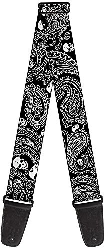 Spänne ner gitarrrem bandana dödskallar svart vit 5 cm bred (GS-W30203)