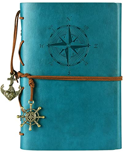 MALEDEN Leather Writing Journal Notebook, Classic Spiral Bound Notebook Refillable Diary Sketchbook Gifts with Unlined Travel Journals to Write in for Girls and Boys (Sky Blue)