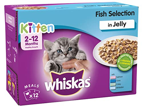Whiskas <1 - Katzennassfutter für Kätzchen - Fischauswahl in Gelee - 12 x 100g