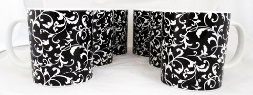 fromeuropewithlove Venetian Black Mugs Set of 6 Porcelain Hand Decorated in the UK Free UK Delivery